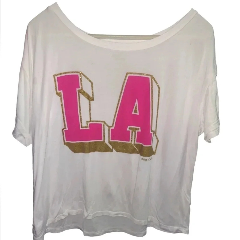 Juicy Couture Pink And Gold Glitter LA tee tshirt